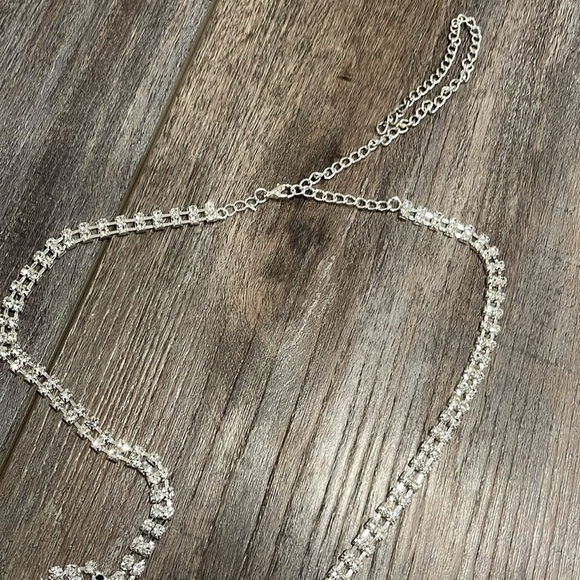 Sexy Body Chain Crystal Mesh Backless Halter Crop Top and Panties - Picture 6 of 12